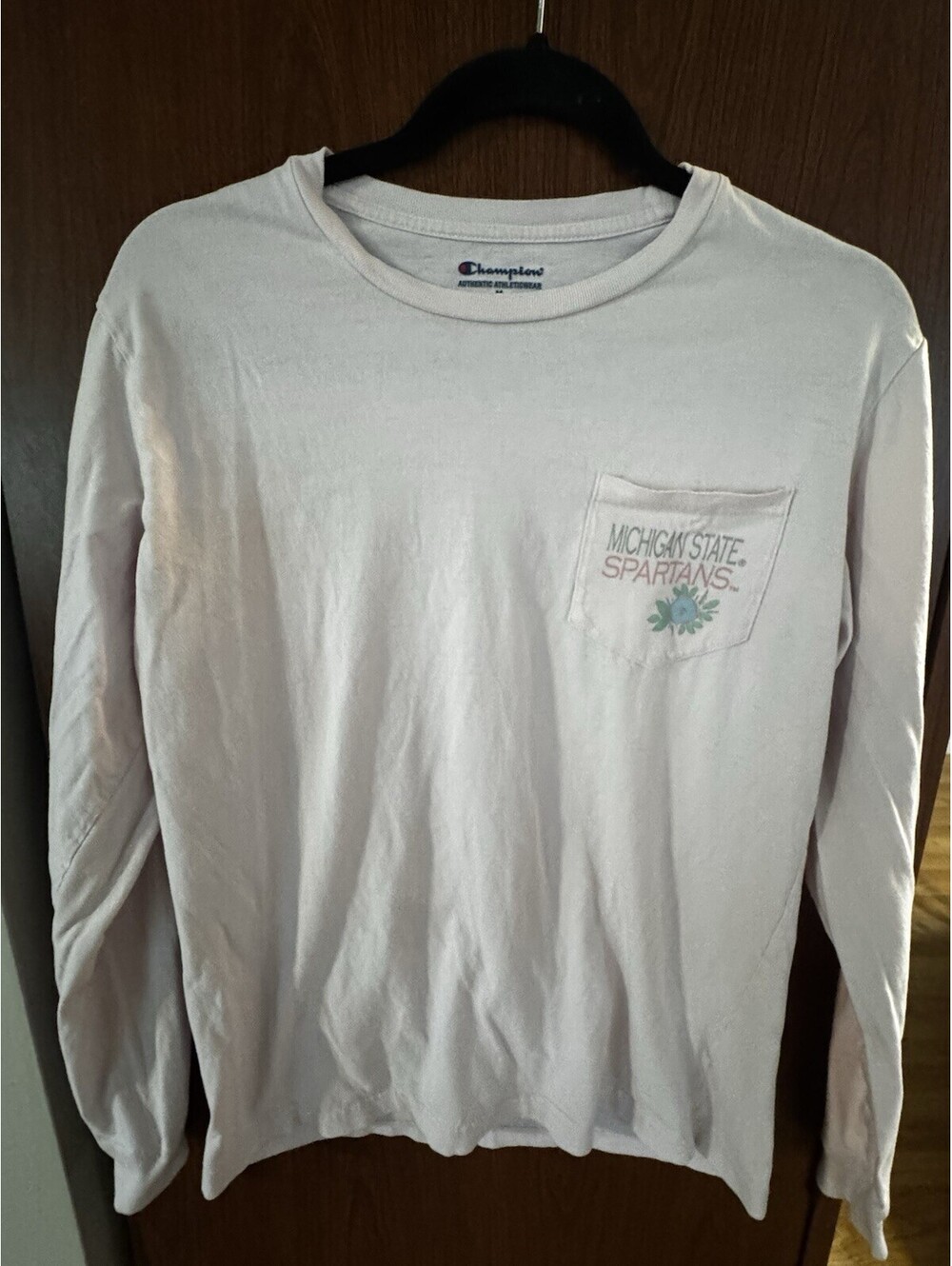 Champion Michigan State Spartans MSU Shirt M Pink Floral Long Sleeve Pocket NCAA